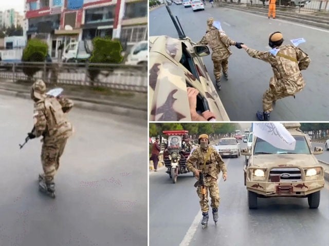 کابل کی سڑکوں پر اسلحہ بردار طالبان رولر بلیڈ پر گشت کرنے لگے؛ ویڈیو وائرل